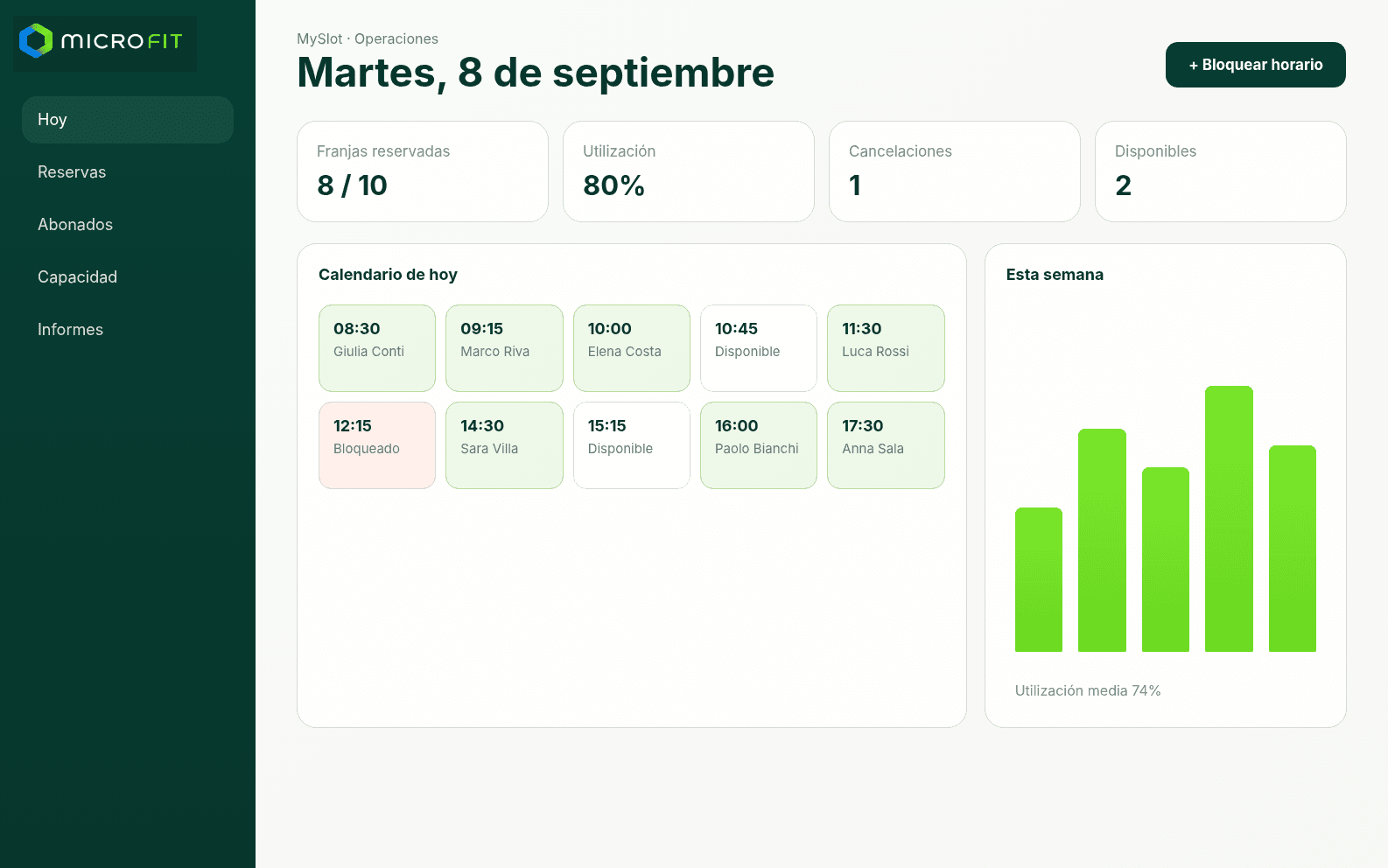 MySlot second application view