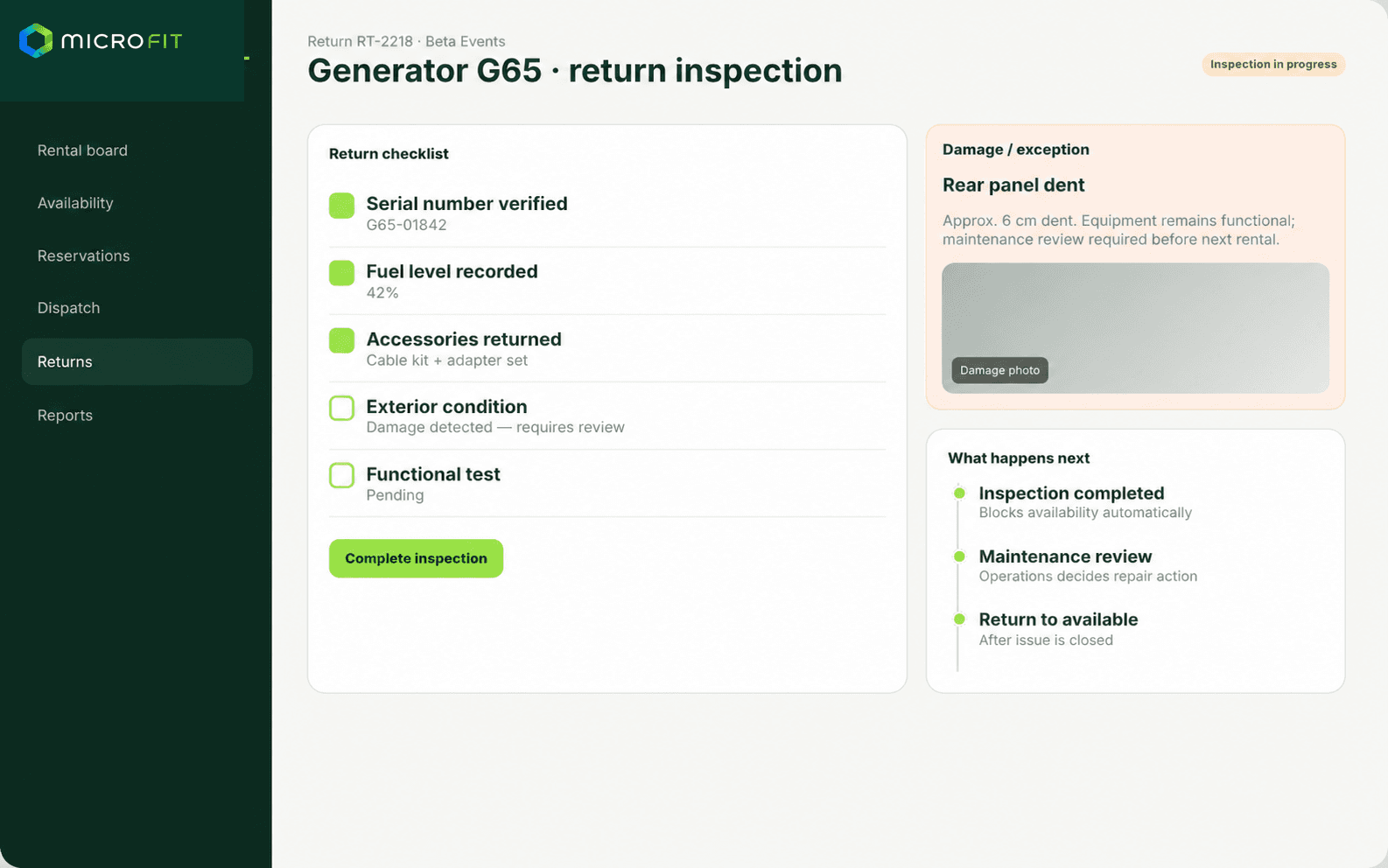 RentFlow second application view